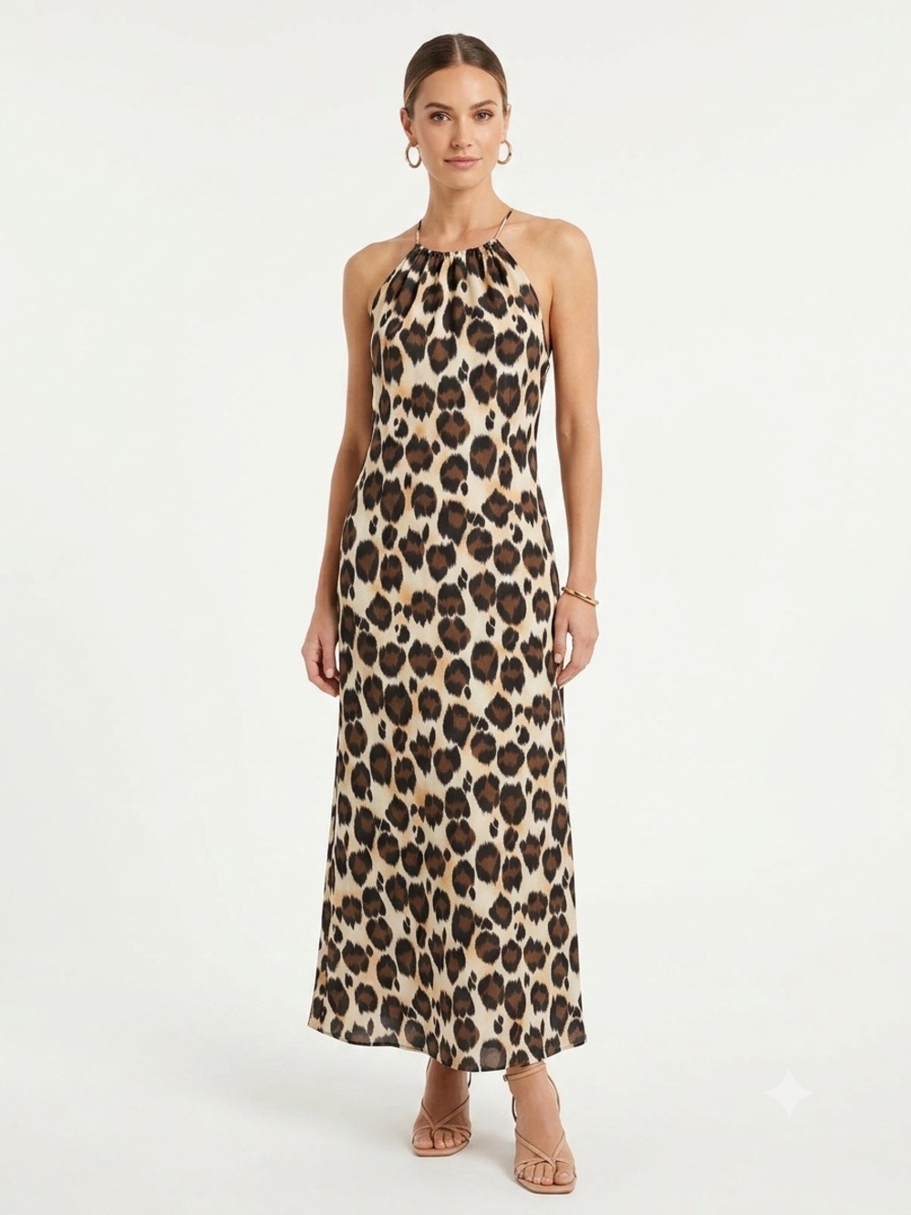 DW3 by David Warren Leopard Print Halter Maxi Dress Size 12